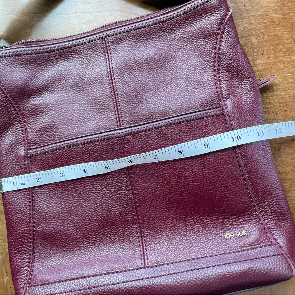 The Sak Burgundy Pebbled Leather Crossbody Bag with Adjustable Webbing Strap - Picture 8 of 12